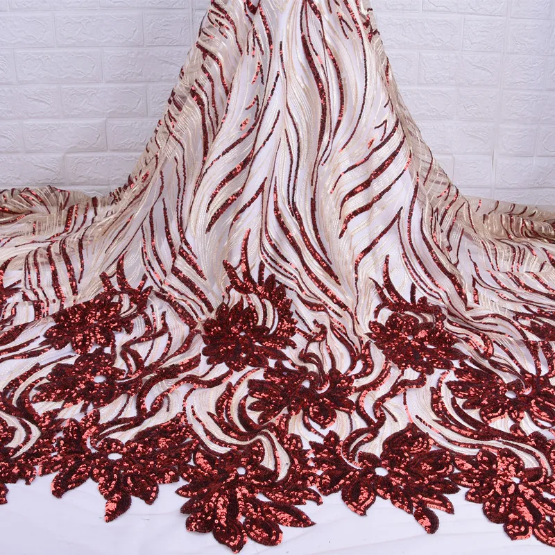 

2019 Latest French Sequins Lace Fabric Heavy Embroidery African Golden Lace Fabric For Party Wedding Sequined Lace MaterialF1737