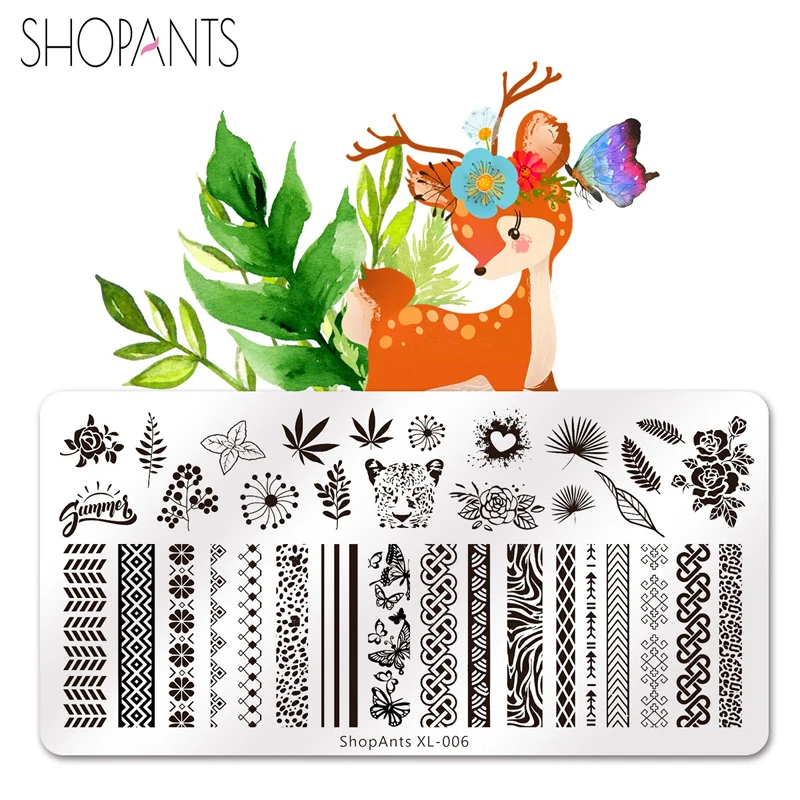 

1 Pc Nail Stamping Plates Leopard Striped Rose Leaves Heart Elements Nature Image Nail Stencil With Opp Bag Nail Stamping Plate