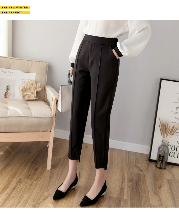 linen pants Autumn Winter Harem Pants Women High Waist Loose Formal Elegant Office Lady Korean Style Black Ankle-Length Studio Pants Woman fashion clothing