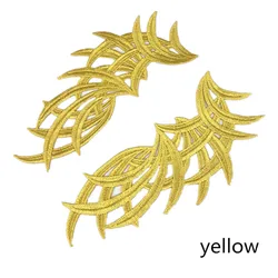 Elegant White Floral Lace Applique Trim - 5 Pairs for Sewing & Wedding Dress Embellishments (Yellow)