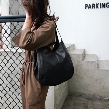 

Black Simple Retro Shoulder Bag Ladies Travel Shopping Casual PU Leather Handbags Tote Accessories Supplies
