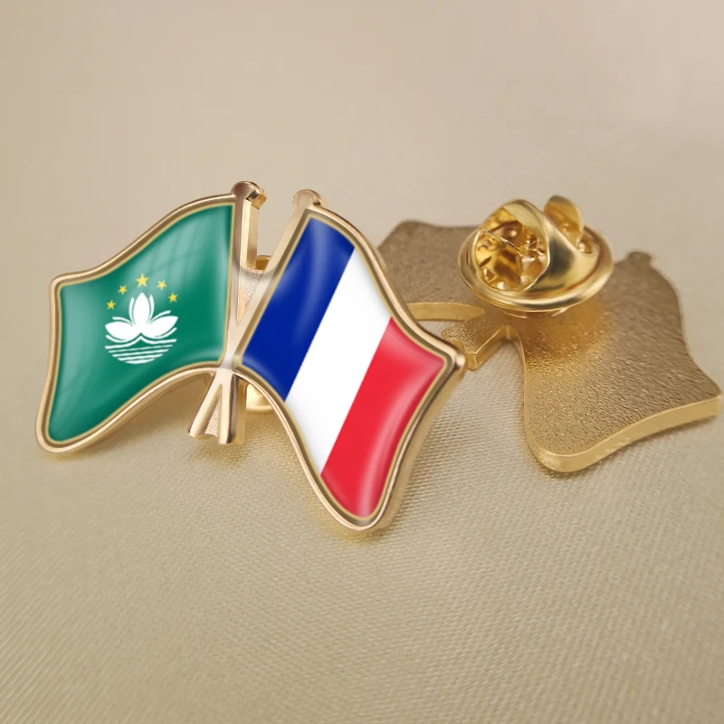 

Macao and France Crossed Double Friendship Flags Lapel Pins Brooch Badges