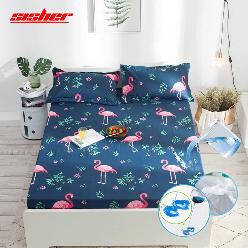 

Sisher Printing Bed Mattress Cover Waterproof Protector Pad Soft Fitted Sheet Separated Water Linens with Elastic Air-Permeable