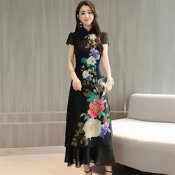 Классические 2019 новости Aodai летние Изящные цветочные платья для женщин классические с короткими рукавами длинный халат Ципао для