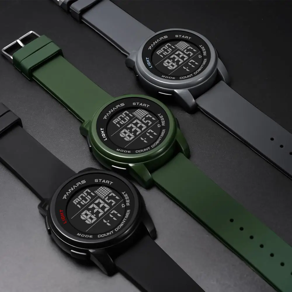 PANARS для спорта на открытом воздухе мужские цифровые часы обратного отсчета с двойным временем наручные часы для бега Chrono часы Relogio Masculino