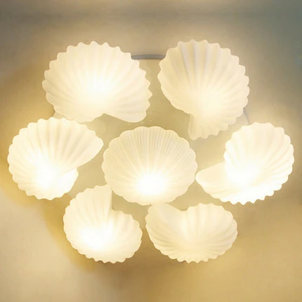 

Mediterranean Conch Shell Glass Lampshade Ceiling Lamp for Living Room lamparas de techo abajur led living room ceiling light