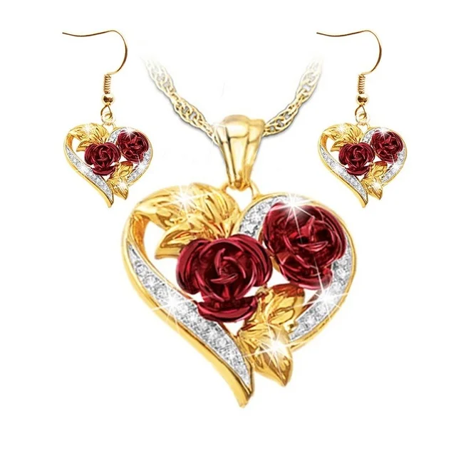 1 Piece /3 Pieces / Set of Fashion Women's Jewelry Rose Flower Valentine's Day Engagement Wedding Luxury Necklace Earrings Gift 1