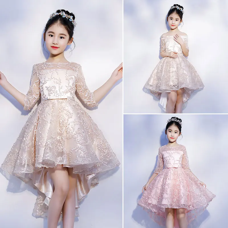 

2020 Guzheng New Style Children Little Flower Girl Dress Spring Performance Evening Gown Wedding Tailing Girls Princess Skirt