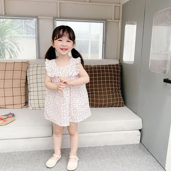 

2020 Children Spring And Summer New Girl Korean Color Love Square Collar Lace Dress