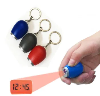 

Quev300PCS Portable Digital Time Projection Clock Mini LED Watch Night Light Projector Flashlight With Hanging Rope or key chain
