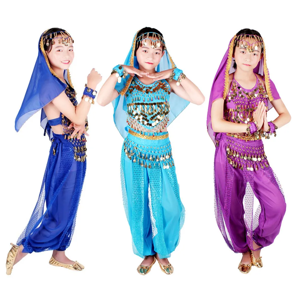 Костюмы для танца живота, для детей, для восточных танцев, для девочек, для танца живота, индийский комплект для танца живота, одежда для танца живота, для детей, индийский, 6 цветов