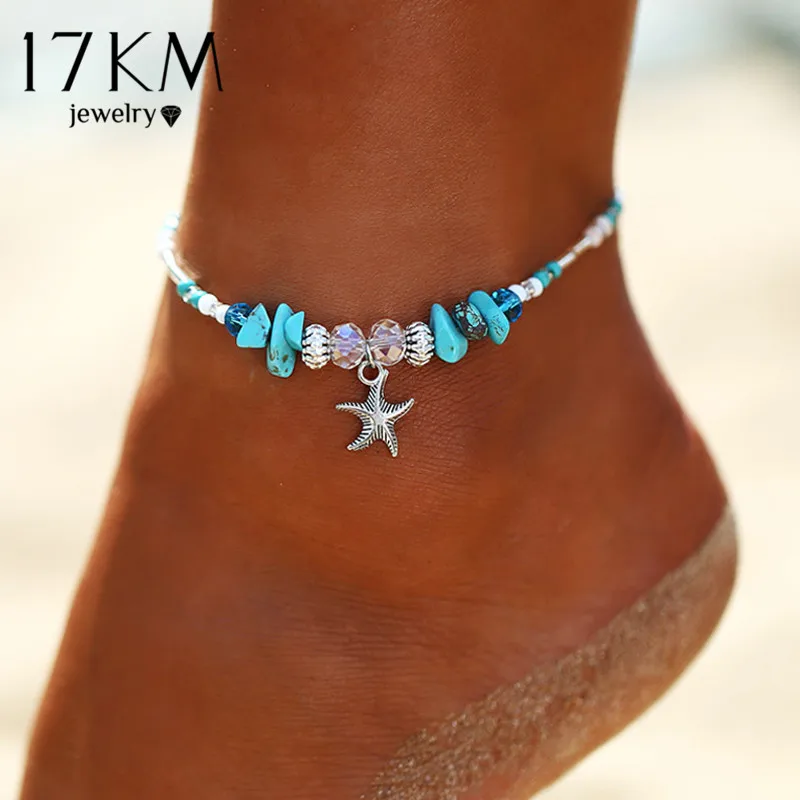 Augonfever Summer Travel Beach Anklet Set Compass Turtle Star Beads Anchor Shells Starfish Anklet 