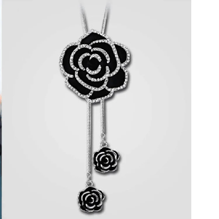 

South Korea Rose Sweater Chain Long Autumn And Winter Necklace Women's Vintage Versatile Flower Pendant Fashion Clothing Ornamen