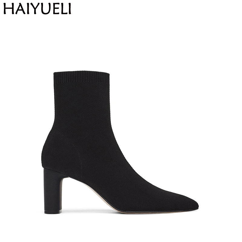 

Ladies Ankle Boots Fashion Elastic Sock Boots Fall Stretch Knitting High Heel Boots Leisure Pointed Toe Boot Women High Heels