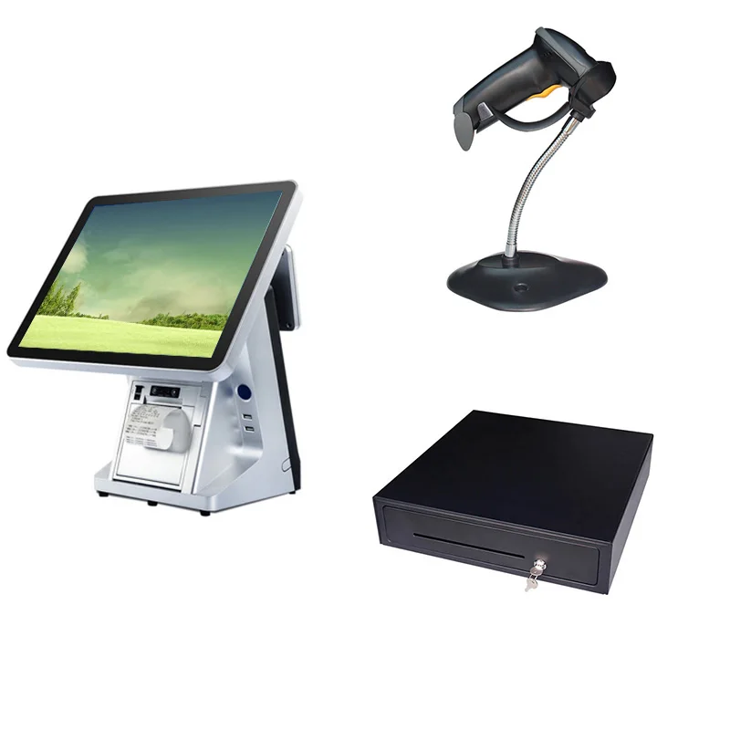 

Whole set point of sale system cash registers machine barcode 1D scanner pos all in one for retail