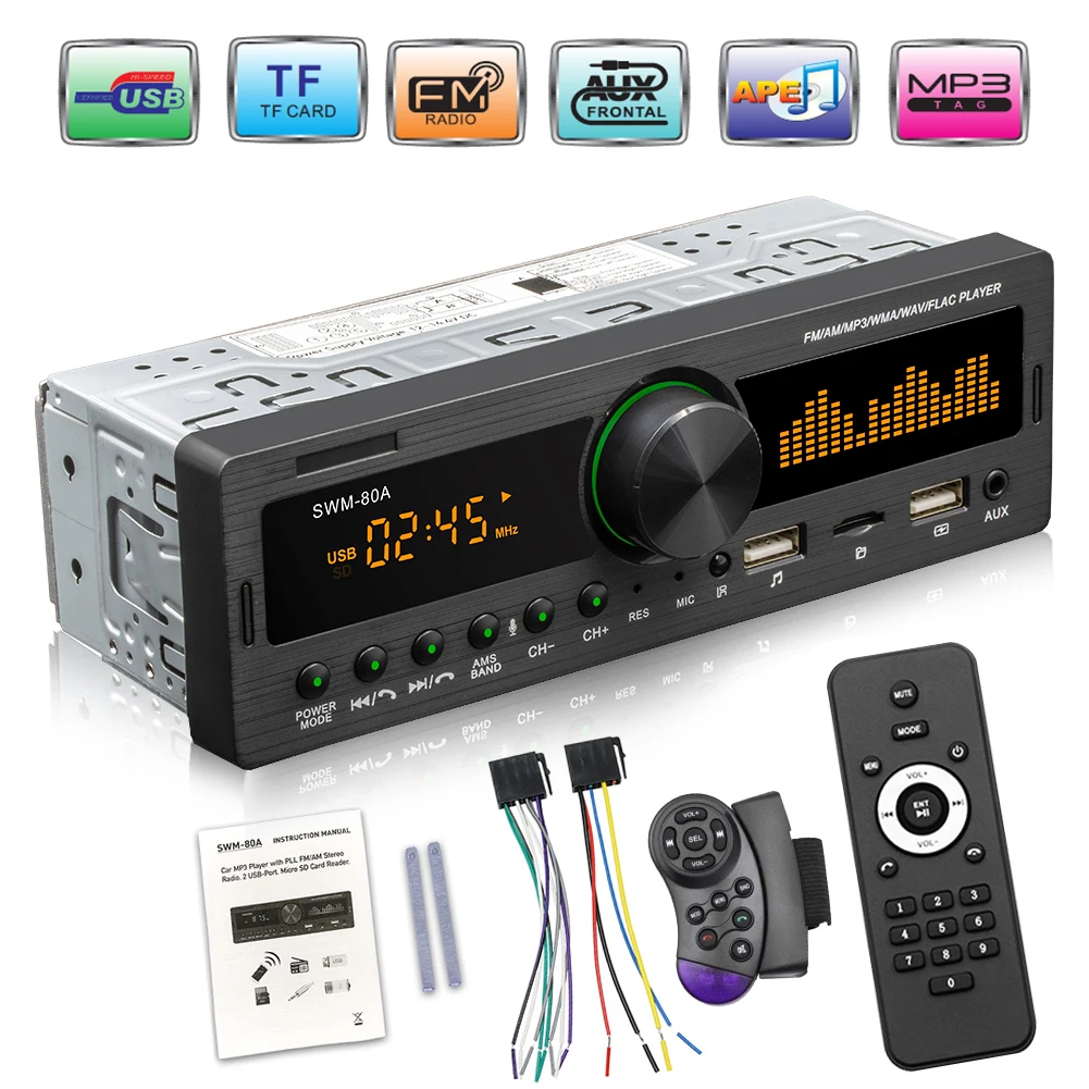 Автомагнитола 1DIN мультимедийный плеер громкой связи MP3 FM AM аудио 12 В вход USB/SD/AUX
