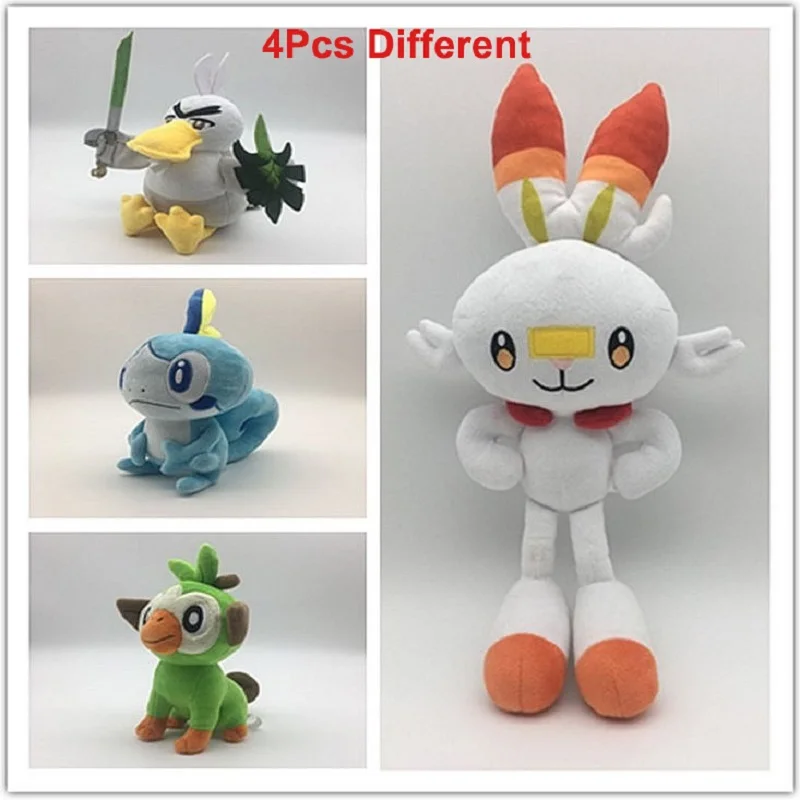 4 шт. Меч Щит плюшевая кукла для мальчиков и девочек kawaii Sobble Scorbunny Grookey Sirfetchd мягкая коготь машина куклы игрушки подарки на год - Цвет: 4Pcs different