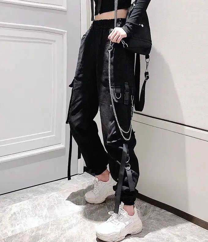Waliicorners Buckle Ribbon Pocket Jogger Elastic Streetwear Harajuku Pant Womens Cargo Pants 5 H4b20cb7d96ee48bfae6c03a43e14ae89y