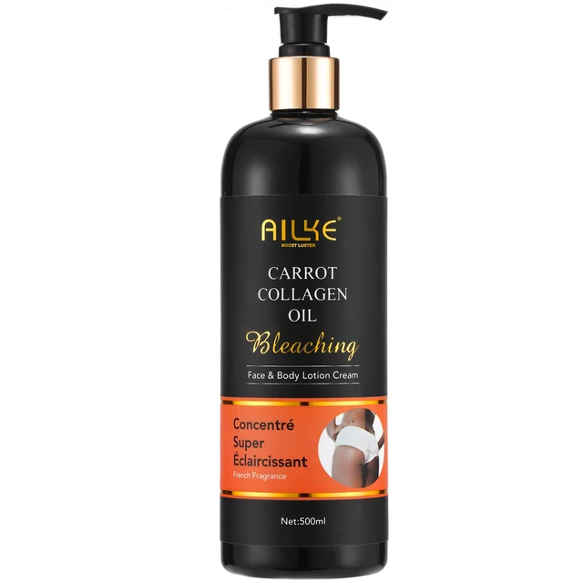 AILKE Whitening Body Lotion, reduziert dunkle Flecken, gleichmäßiger Hautton, mit Kollagen- und natürlichem Karottenöl, Hautfeuchtigkeitscreme, 500 ml