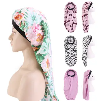 

Women Floral Satin Long Tail Bonnet Night Sleeping Cap Head Cover Hair Care Hat Hair care tools кепка