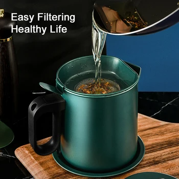 

Stainless Steel Strainer Aluminum Oil Filter Pot Soup Grease Strainer 1.7L 57.5oz Oil Storage Pot Grease Keeper Lid 2020 NEW
