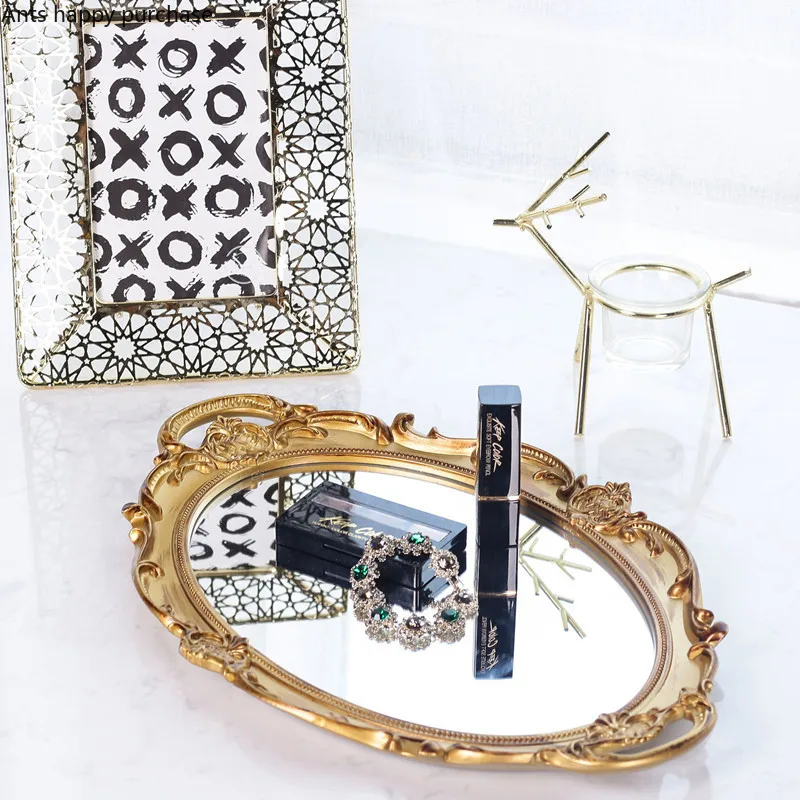Европейский стиль ретро продукты зеркальный лоток туалетный настольные украшения косметическое хранение декорированный поднос лотки для показа декоративный дом