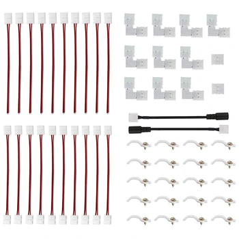 

3528 2 Pin LED Strip Connector Kit - 8mm LED Connector Kit Includes 10X LED Strip Light Connector Pigtail
