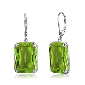 

Trendy Real 925 Sterling Silver Earring For Women VVS Clear Peridot Long Drop Earrings Rectangle Gemstone Fashion Jewelry Gifts