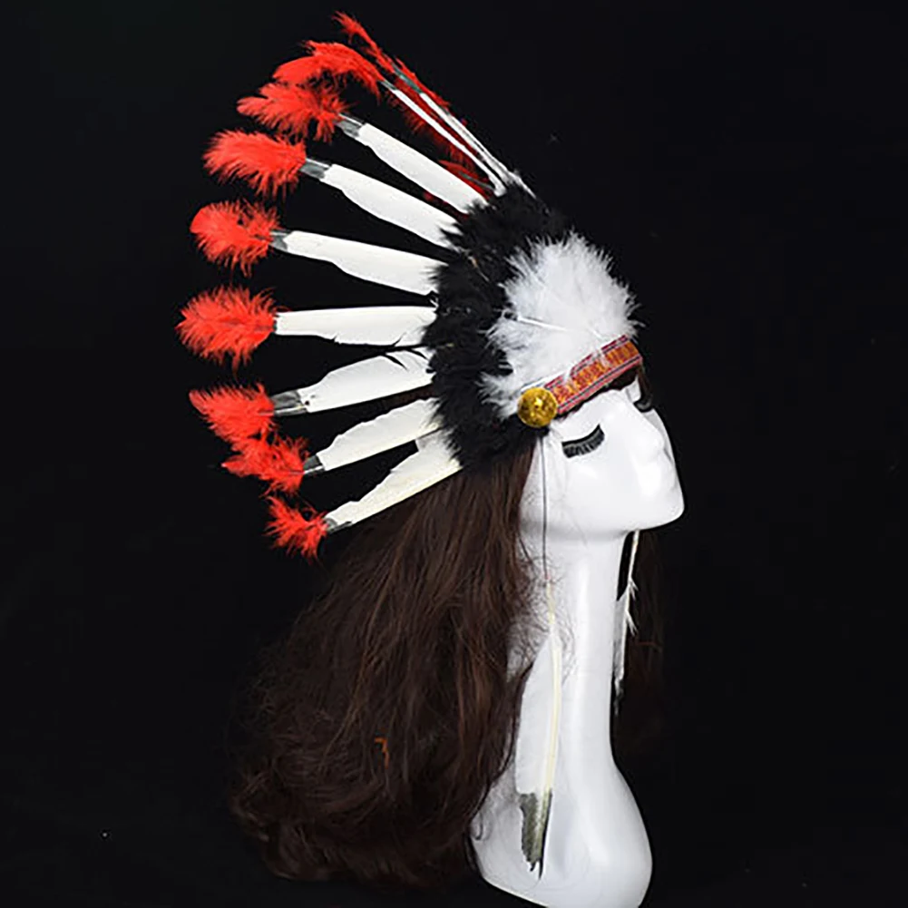 Indian Chief Style Hat Feather Headdress Thanksgiving Day Headband Headwear Carnival Cosplay Props Headdress Hair Accessories Gi