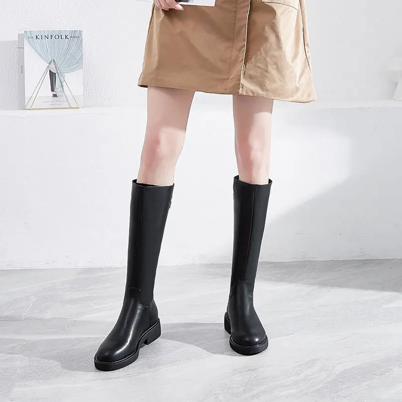 

Women Winter Shoes Knee High Boots High Quality Leather Brand Women Shoes Fashion Round Toe Women Winter Long Boots