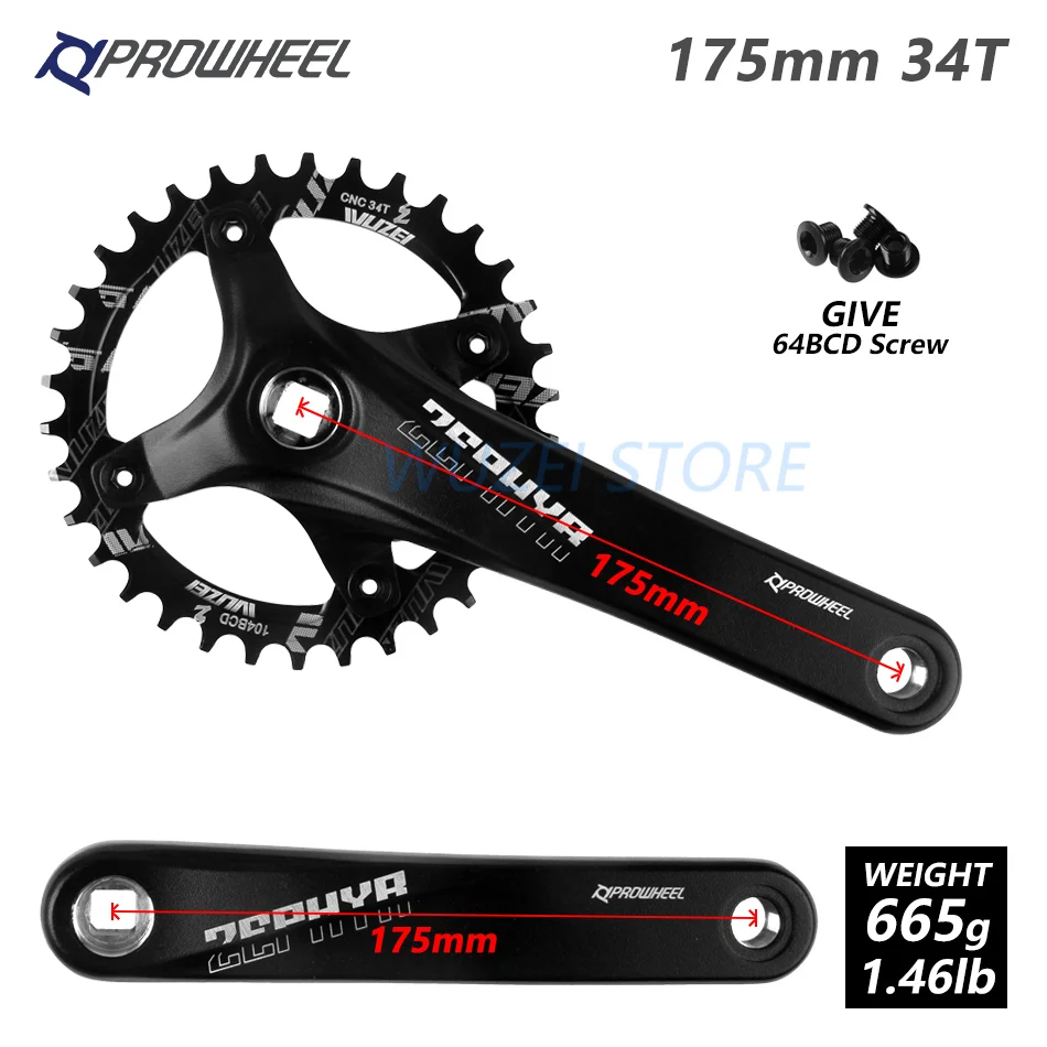 Square hole 175 34T Prowheel Кривошип горного велосипеда передняя Звездочка 170/75 мм квадратное отверстие Алюминий сплав Кривошип 30/32/34/36/38T звездочки 104BCD MTB диаметра окружности болтов - Цвет: Square hole 175 34T