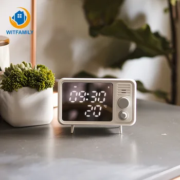 

Retro TV Alarm Clock LED Digital Mirror Clock Thermometer Bedside Clock Voice Recording Desk Desk Clock Student Gift