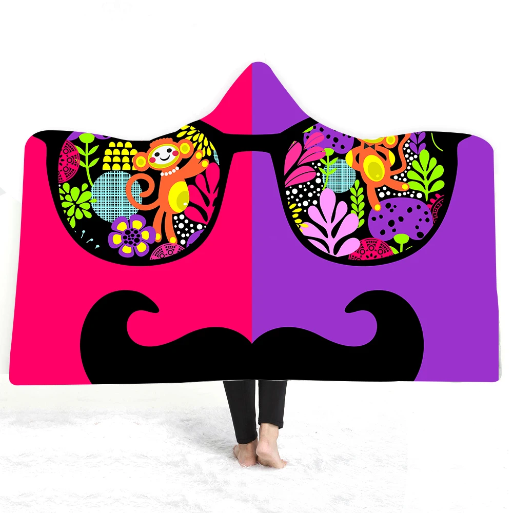 

Hip Hop Style Wearable Hood Throw Blanket 3D Print Mustache Winter Warm Fleece Blanket on Bed Sofa Adults Travel/Home Bedding