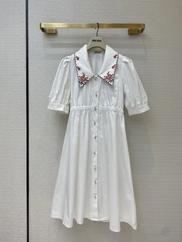 

High Quality Fashion Dresses 2020 Summer New Dress Puff Sleeve Positioning Embroidery Runway Dress Vestidos