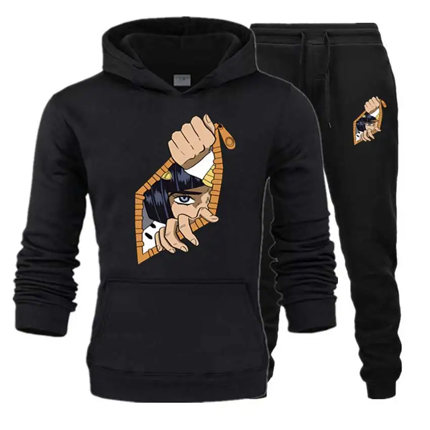 Black hoodies Мужские комплекты Необычные Приключения толстовки и штаны теплые флисовые спортивные костюмы Прямая поставка толстовки спортивная одежда костюм размера плюс XS-5XL - Цвет: Black hoodies