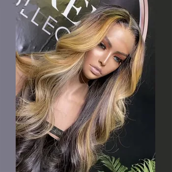 

Remy U Part Wig Deep Wave Ombre Brown Highlight Middle Part Jet Black 13x4/6 Lace Part Wig High temperature Adjustable Strap