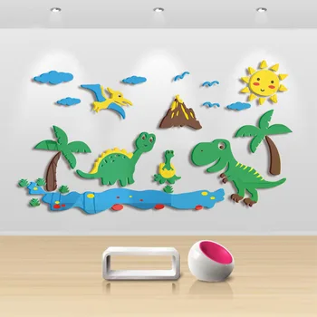 

Cartoon dinosaur world 3d three-dimensional wall paste kindergarten wall children's room boys bedroom decoration stickers