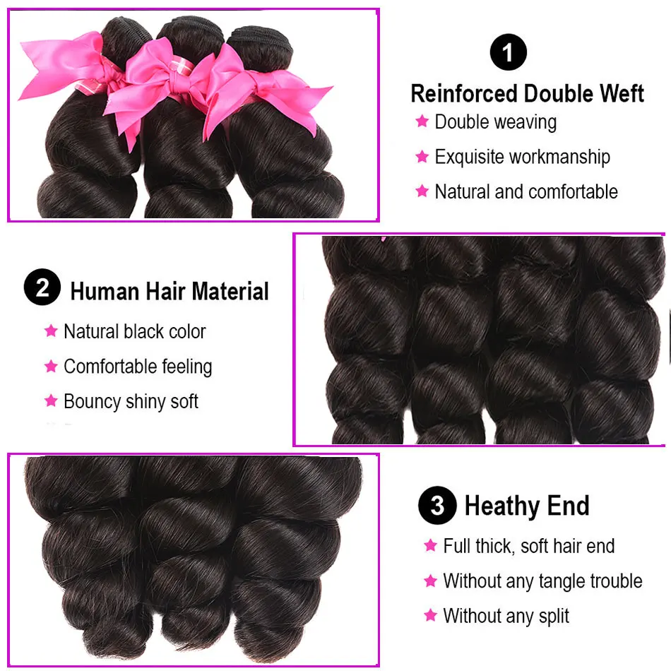 Shuangya Hair Indian Loose Wave Bundles With Closure Remy Hair Human Hair Bundles With Closure 3 Bundles With Closure