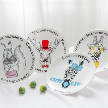 

Western Food Plate Creative Multicolor Tableware Ceramic Ware Cartoon Animal Dish Dessert Fruit Steak 8-inch Shallow Plates