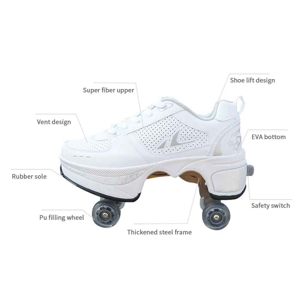 Zapatos con ruedas de Parkour para hombre y mujer, zapatillas con ruedas de  4 ruedas, para correr, patines, Unisex| | - AliExpress