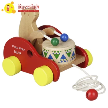 

Children Cute Bear Beat Drums Push Pull Toy Early Learning Educational Toy