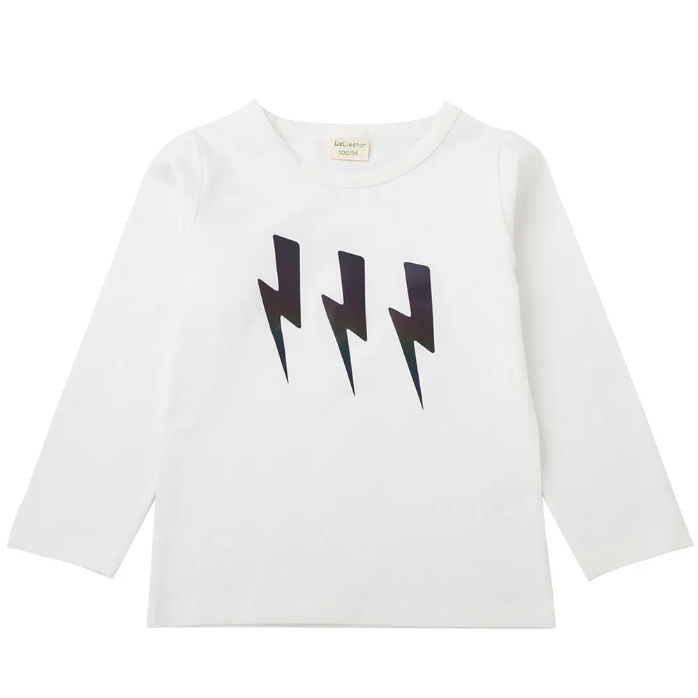 HereNice Kids Chien/детская футболка Топы с узором в виде молний, одежда с длинными рукавами футболки для маленьких девочек