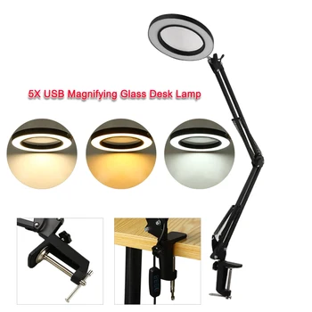 

Magnifying Glass USB 5X Bench Vise Table Clamp Magnifier LED Lights Flexible Desk Lamp For Reading Working Lighting