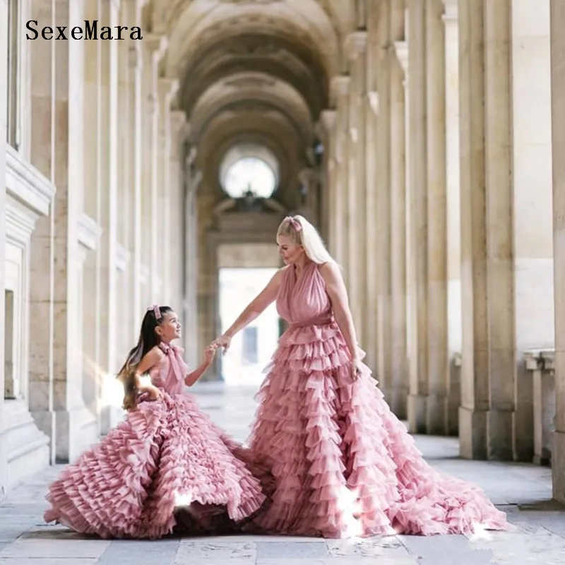 Розовые платья для мамы и дочки, розовые платья для девочек, розовое Тюлевое Пышное Платье для девочки, платья на заказ