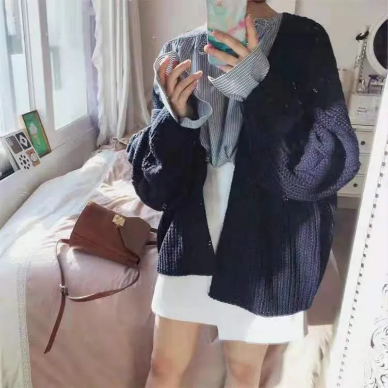 Loose long sleeve twist knitted coat women's thickened cardigan sweater