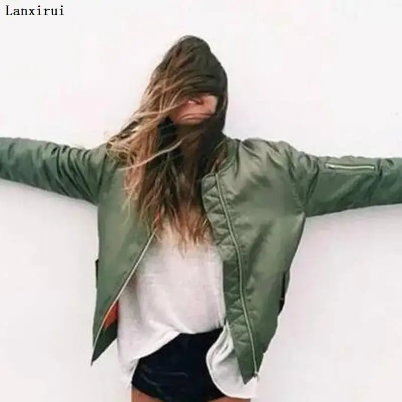 

New Fashion Women Jacket Chaquetas Mujer Womens Army Flying Bomber Jacket With Zipper Decpration Coat