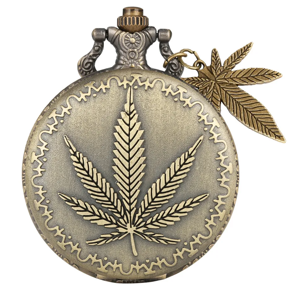 

Creative Bronze Leaf Pendant Accessory Quartz Pocket Watch Necklace Clock Antique Watch Gifts for Men Women Fob Chain