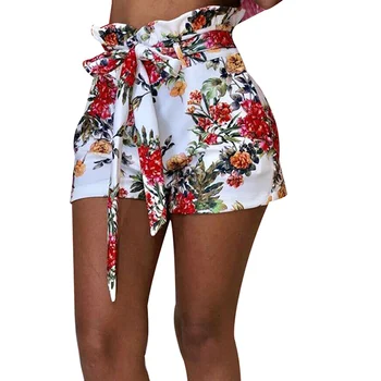 

Women Summer Shorts Foral Stylish High Waist Belt Shorts -MX8