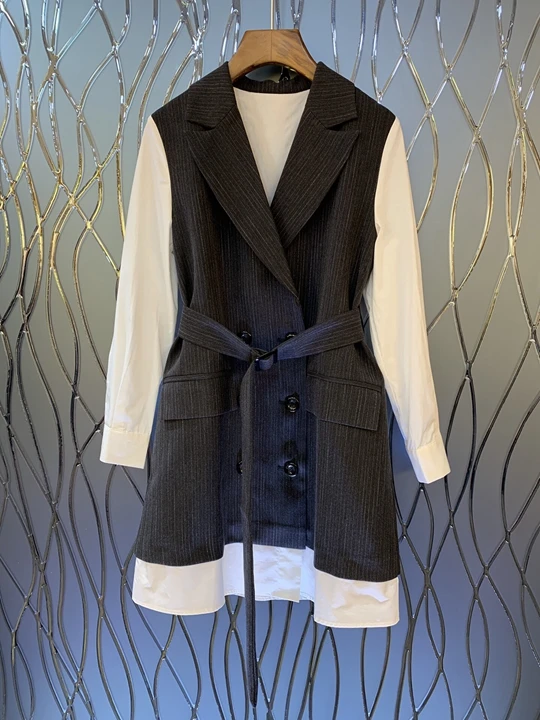 

2019 New Women's Suit in Early Autumn of 2019, Collared and Coloured Long Sleeve Dress 727
