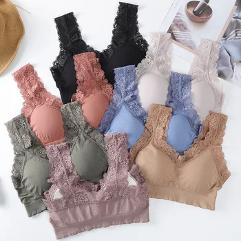 

Linbaiway Women Wireless Push Up Bras Sexy Lingerie Seamless Hollow Soft Lace Bras Beauty Back Wide Strap Sports Bralette